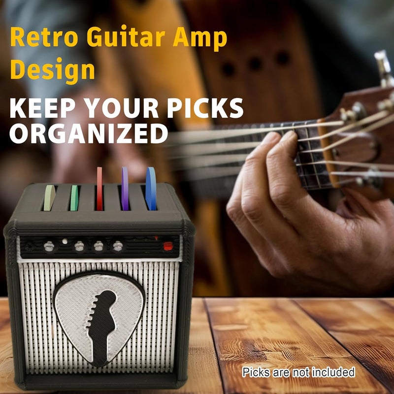 Chordwave Guitar Pick Display Holder Unique Retro Guitar Amp Model Guitar Picks Holder Pick Organizer & Display Case Gift for Music Enthusiasts and Guitar Players, Silver - Image 2